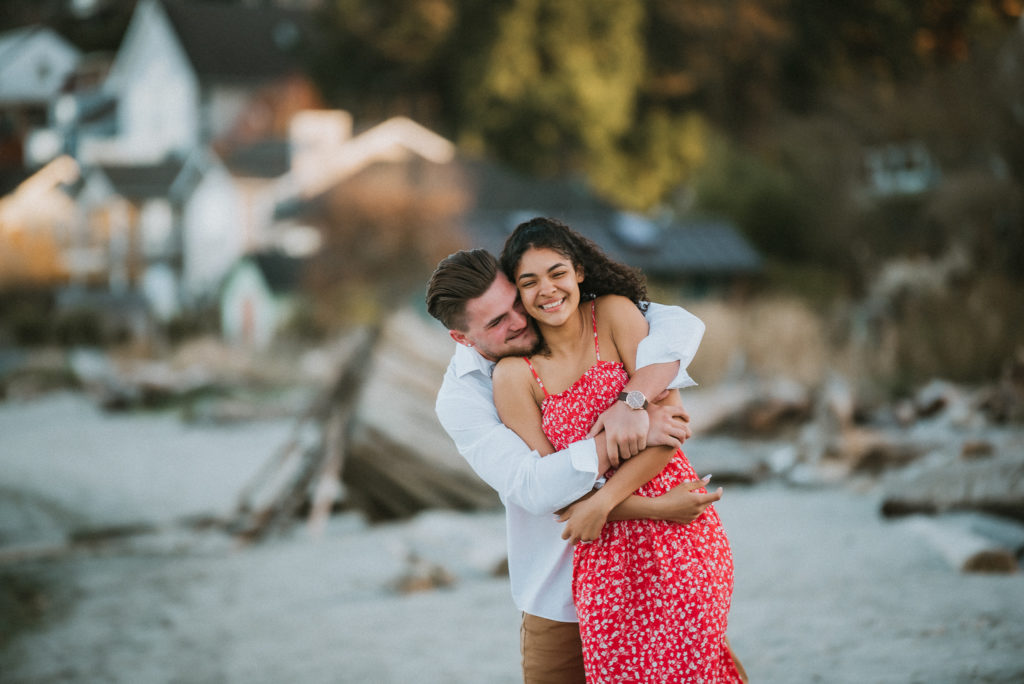 Caleo Photography. Pomeroy Beach, Washington. Beautiful Beach Engagement Photos. Beautiful Mixed Race Couple.