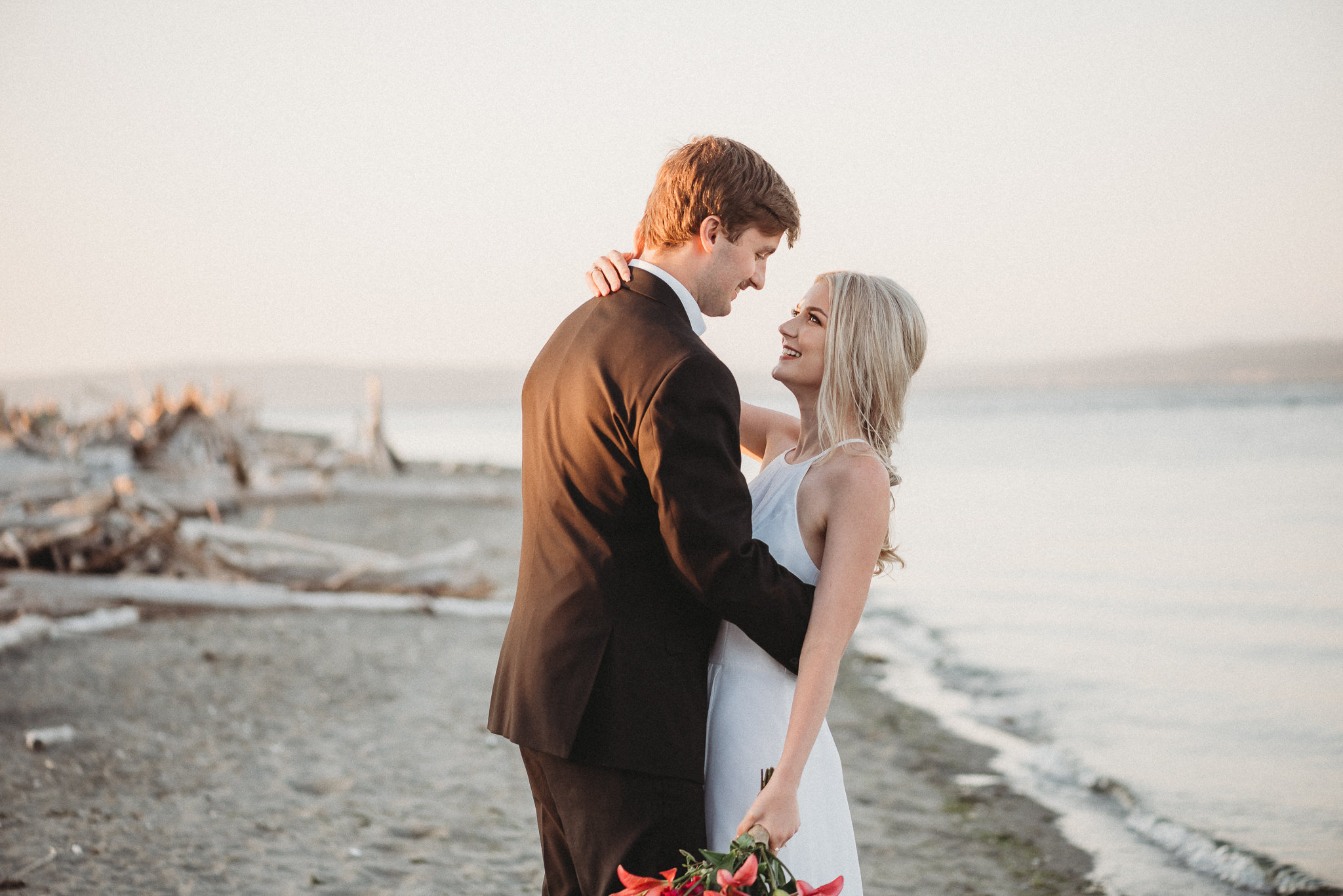 Beach Wedding. Point No Point Lighthouse. Hansville, WA. Caleo Photography. Washington and Florida Wedding Photographer.