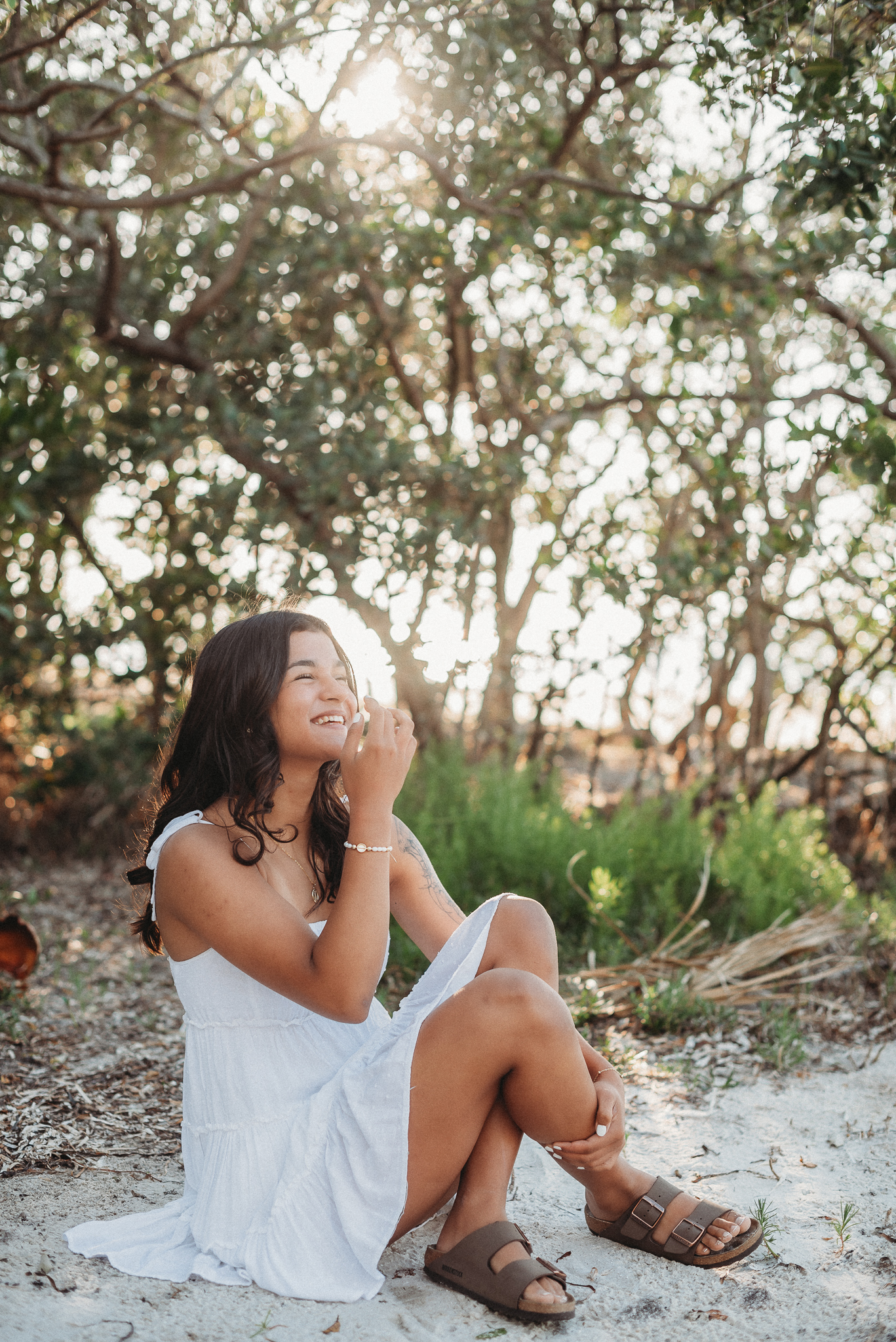 Senior girl beach photo session. Sunset Beach, Tarpon Springs, Florida.